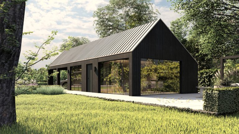 Houten schuur met carport